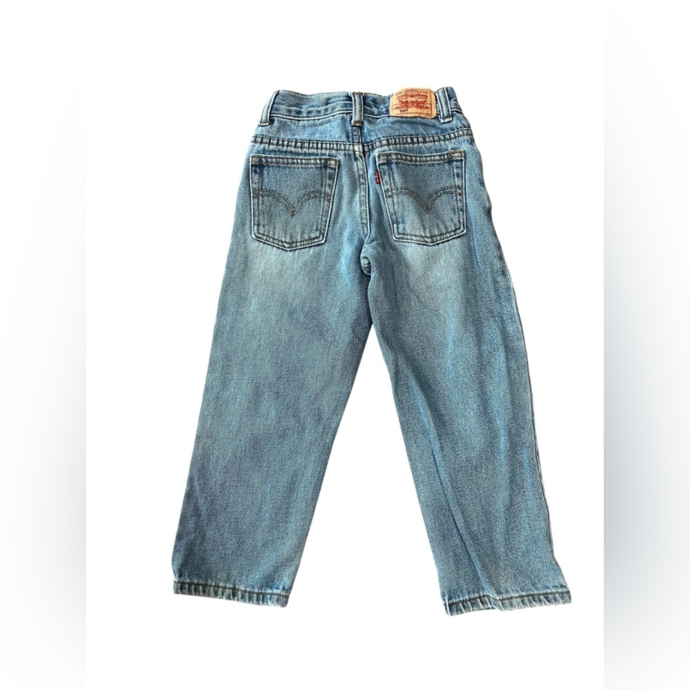 Reworked kids relaxed fit Levi’s Stylish Blue Jeans with Unique Patches-6 - Picture 3 of 7